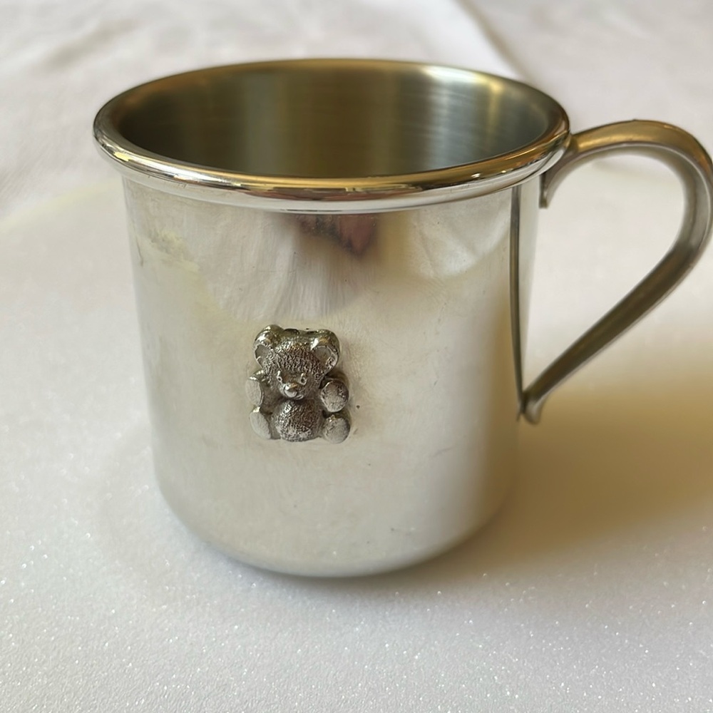 WEB Pewter Baby Cup Mug with Bear